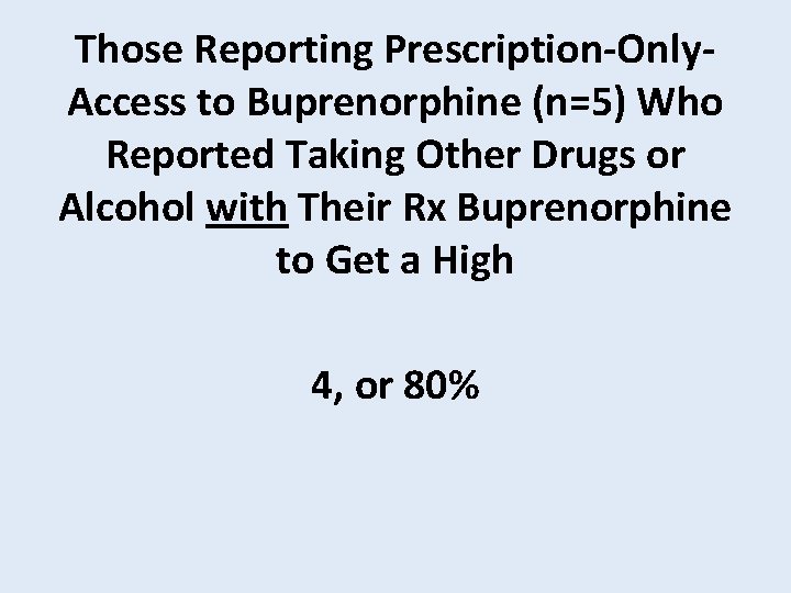 Those Reporting Prescription-Only. Access to Buprenorphine (n=5) Who Reported Taking Other Drugs or Alcohol