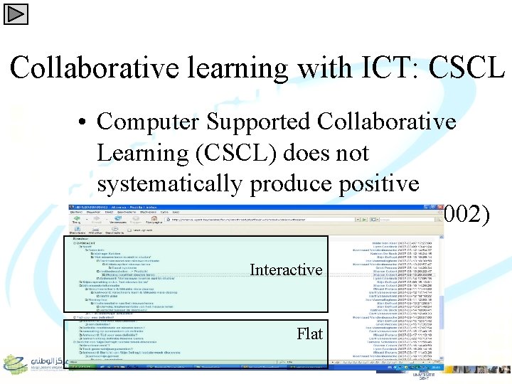 Collaborative learning with ICT: CSCL • Computer Supported Collaborative Learning (CSCL) does not systematically