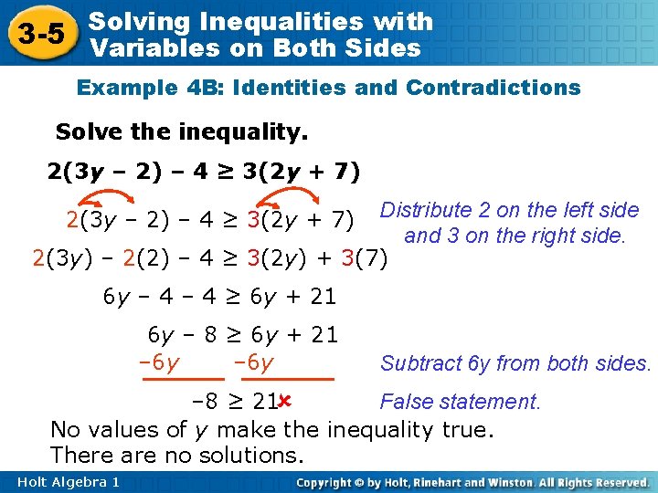 Inequalities with 3 -5 Solving Variables on Both Sides Example 4 B: Identities and