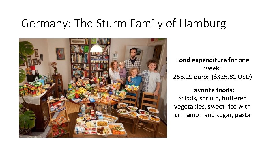 Germany: The Sturm Family of Hamburg Food expenditure for one week: 253. 29 euros