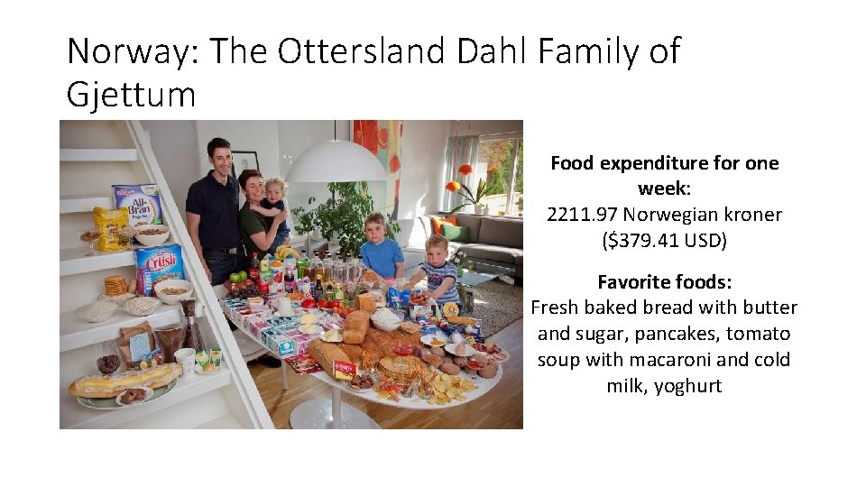 Norway: The Ottersland Dahl Family of Gjettum Food expenditure for one week: 2211. 97