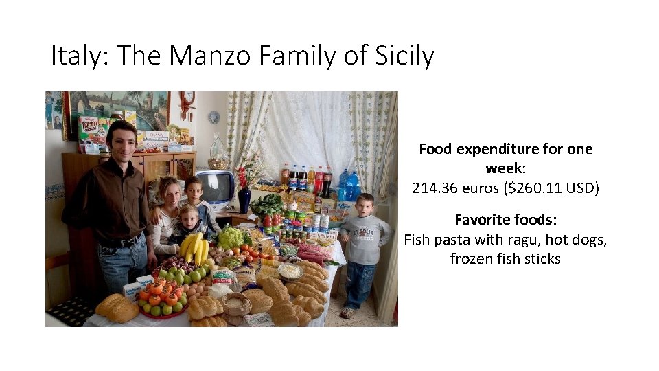 Italy: The Manzo Family of Sicily Food expenditure for one week: 214. 36 euros