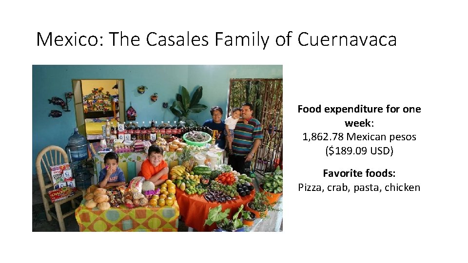 Mexico: The Casales Family of Cuernavaca Food expenditure for one week: 1, 862. 78