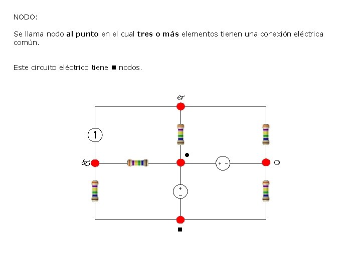 NODO: Se llama nodo al punto en el cual tres o más elementos tienen