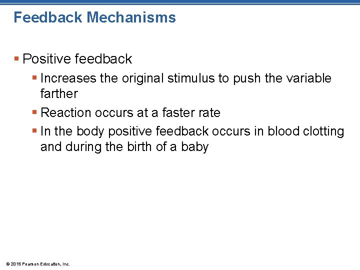 Feedback Mechanisms § Positive feedback § Increases the original stimulus to push the variable