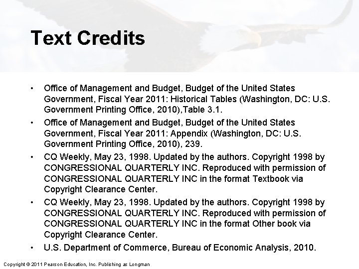 Text Credits • • • Office of Management and Budget, Budget of the United
