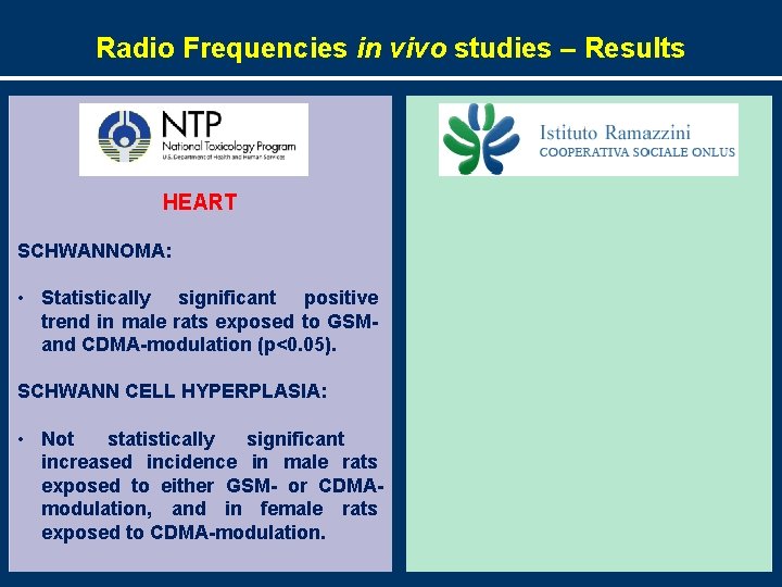 Radio Frequencies in vivo studies – Results HEART SCHWANNOMA: • Statistically significant positive trend