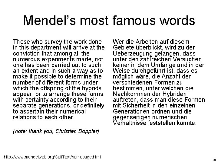 Mendel’s most famous words Those who survey the work done in this department will