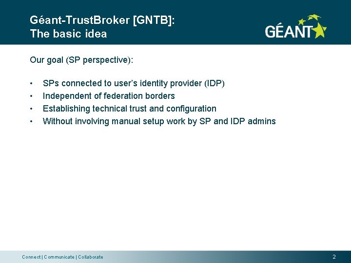 Géant-Trust. Broker [GNTB]: The basic idea Our goal (SP perspective): • • SPs connected