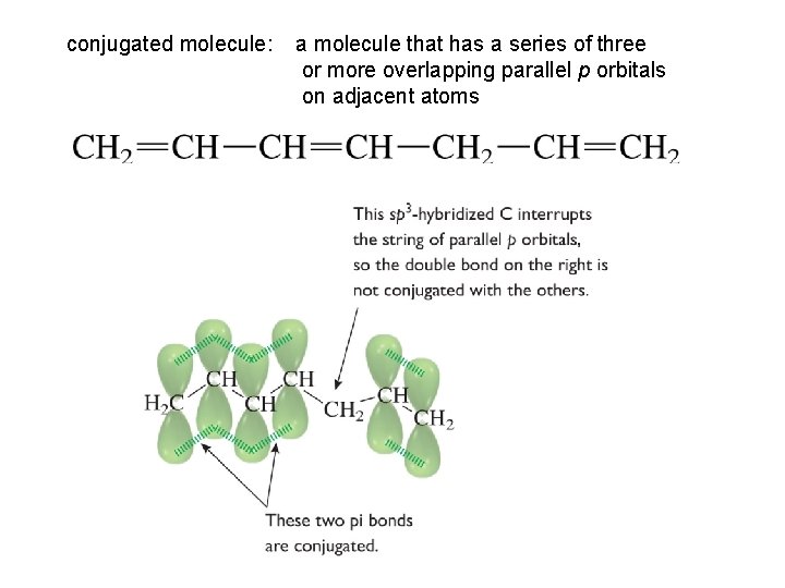 conjugated molecule: a molecule that has a series of three or more overlapping parallel