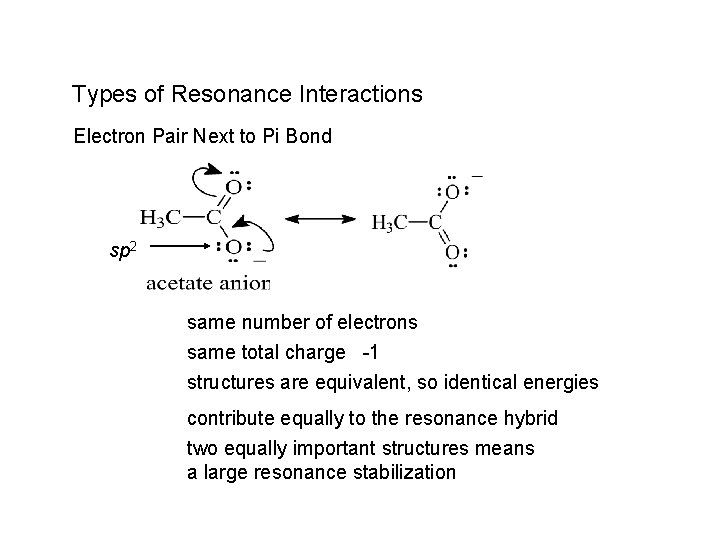 Types of Resonance Interactions Electron Pair Next to Pi Bond sp 2 same number