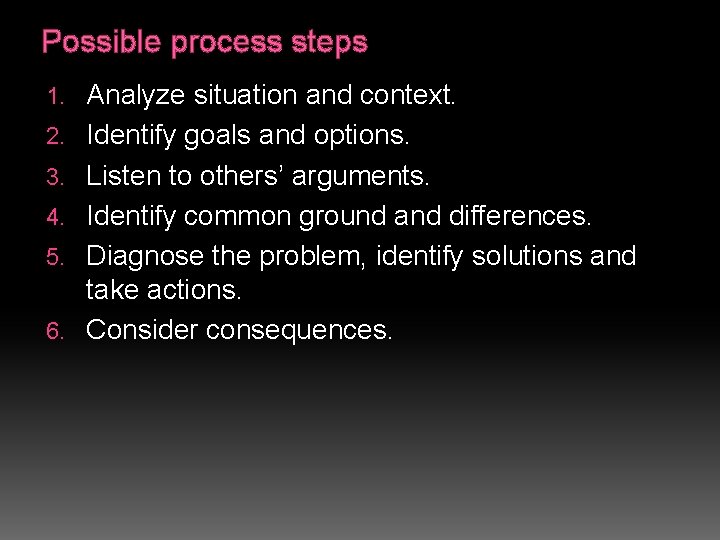 Possible process steps 1. 2. 3. 4. 5. 6. Analyze situation and context. Identify