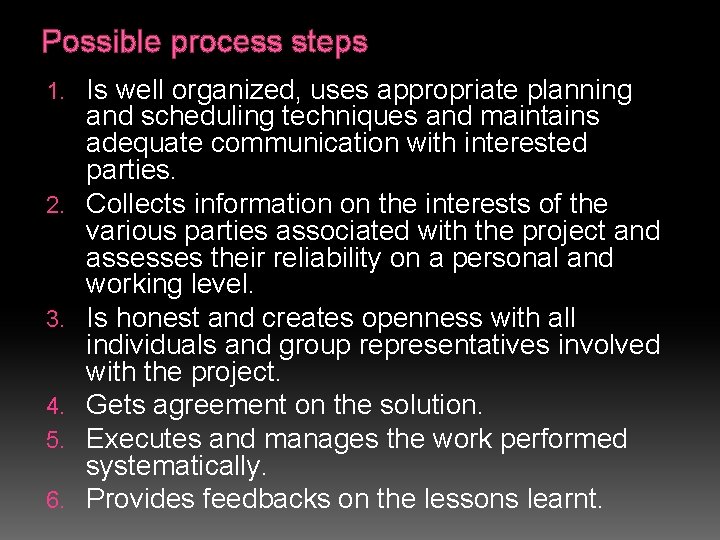 Possible process steps 1. 2. 3. 4. 5. 6. Is well organized, uses appropriate