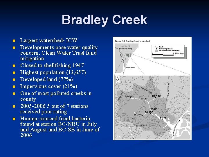 Bradley Creek n n n n n Largest watershed- ICW Developments pose water quality
