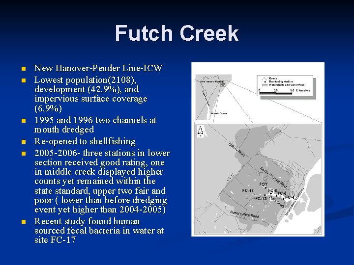 Futch Creek n n n New Hanover-Pender Line-ICW Lowest population(2108), development (42. 9%), and