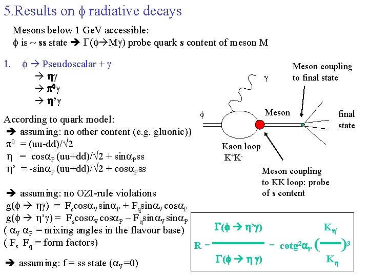 5. Results on f radiative decays Mesons below 1 Ge. V accessible: f is