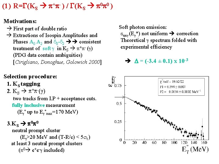 (1) R=G(KS p+p- ) / G(KS p 0 p 0 ) Motivations: First part