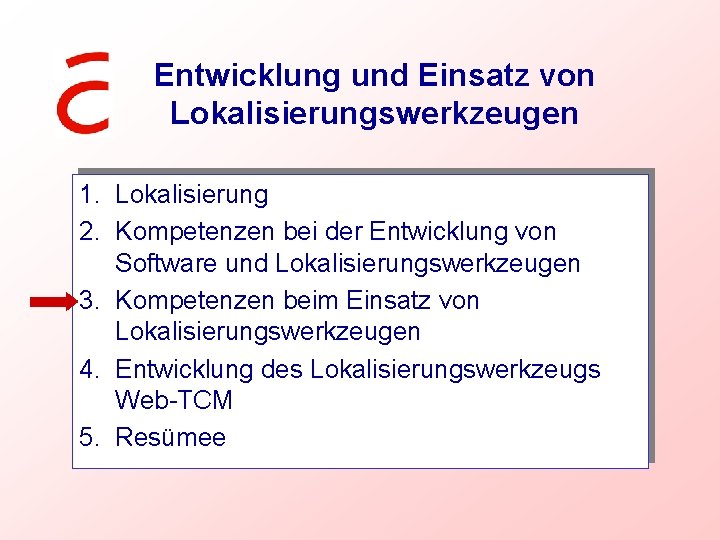 Entwicklung und Einsatz von Lokalisierungswerkzeugen 1. Lokalisierung 2. Kompetenzen bei der Entwicklung von Software