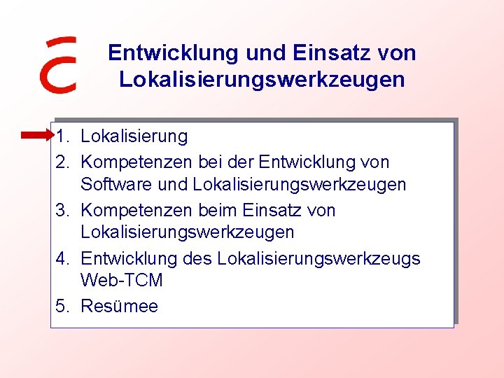 Entwicklung und Einsatz von Lokalisierungswerkzeugen 1. Lokalisierung 2. Kompetenzen bei der Entwicklung von Software