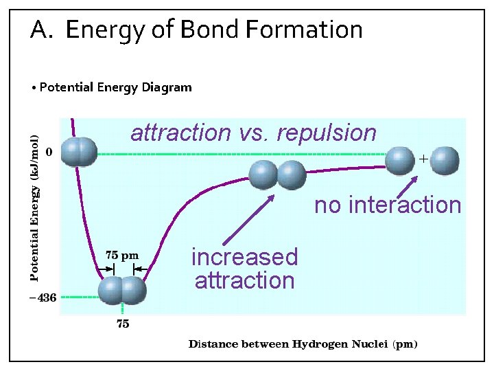 A. Energy of Bond Formation • Potential Energy Diagram attraction vs. repulsion no interaction