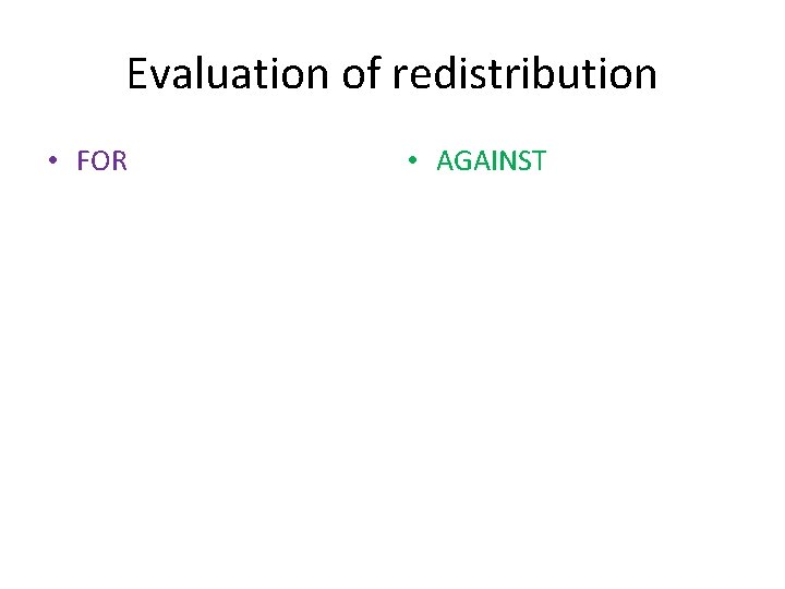 Evaluation of redistribution • FOR • AGAINST 