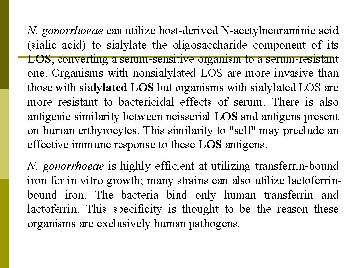 N. gonorrhoeae can utilize host-derived N-acetylneuraminic acid (sialic acid) to sialylate the oligosaccharide component