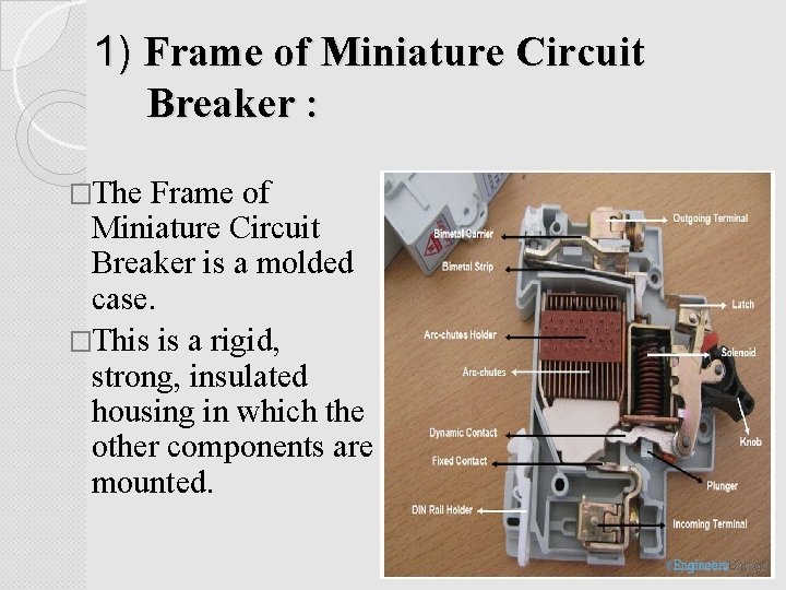 1) Frame of Miniature Circuit Breaker : �The Frame of Miniature Circuit Breaker is