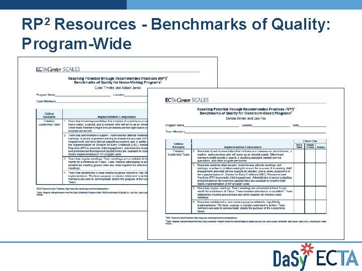 RP 2 Resources - Benchmarks of Quality: Program-Wide 
