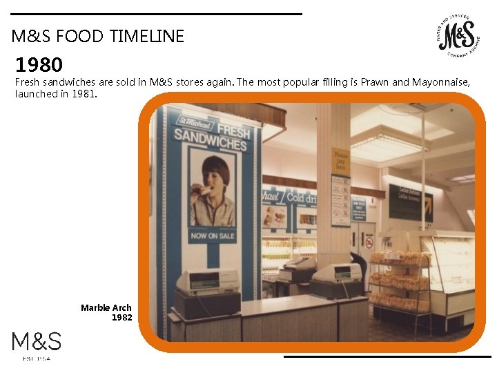 M&S FOOD TIMELINE 1980 Fresh sandwiches are sold in M&S stores again. The most