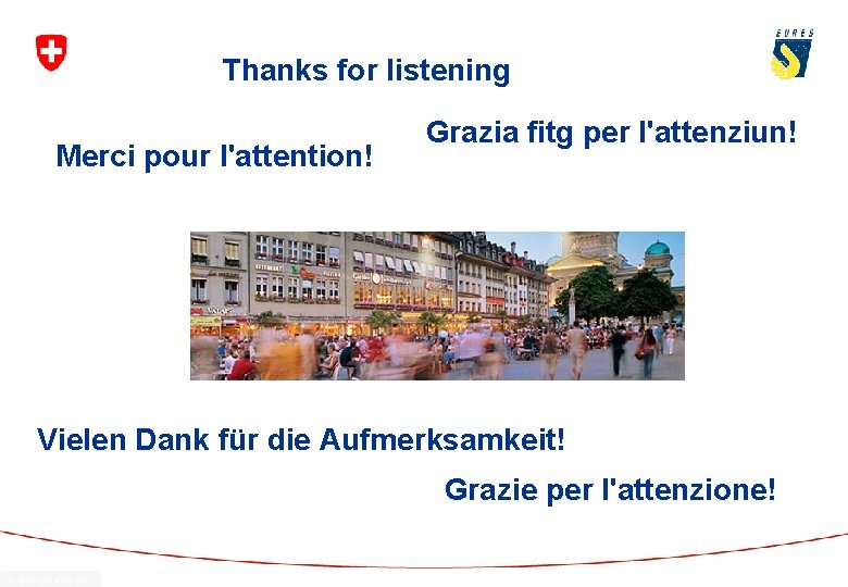 Thanks for listening Merci pour l'attention! Grazia fitg per l'attenziun! Vielen Dank für die