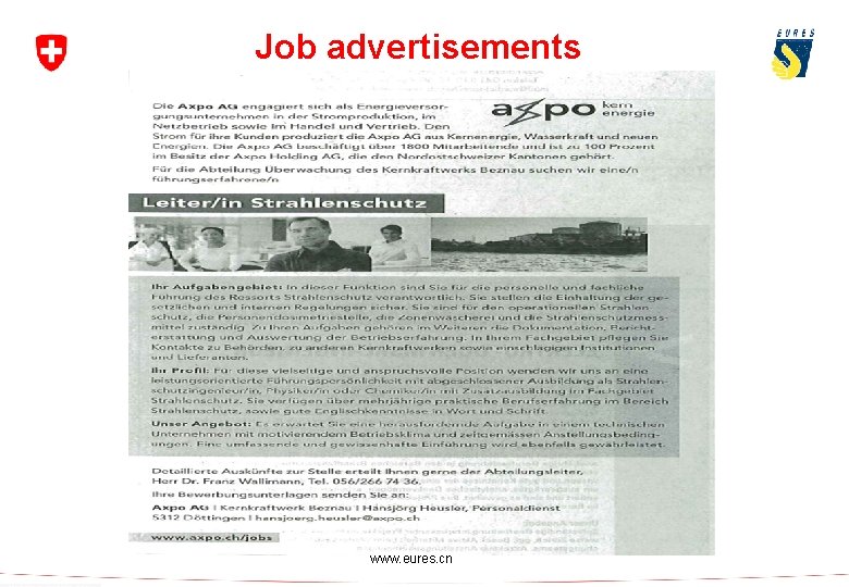 Job advertisements www. eures. ch 