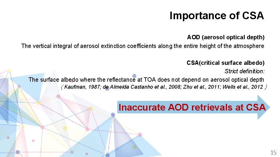 Importance of CSA AOD (aerosol optical depth) The vertical integral of aerosol extinction coefficients