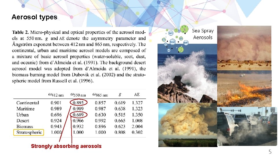 Aerosol types AE AE Strongly absorbing aerosols 5 