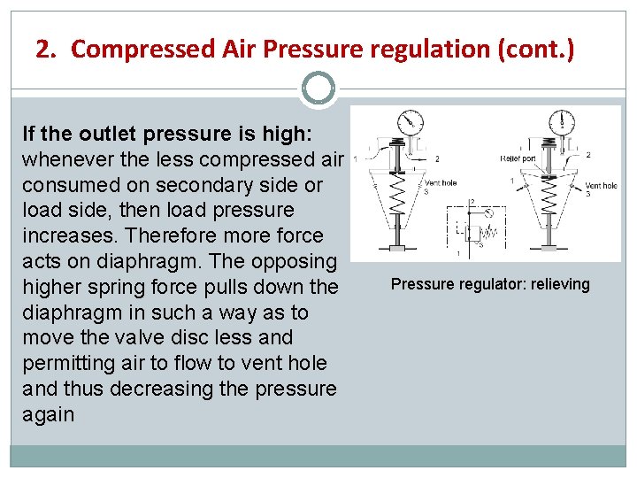 2. Compressed Air Pressure regulation (cont. ) If the outlet pressure is high: whenever