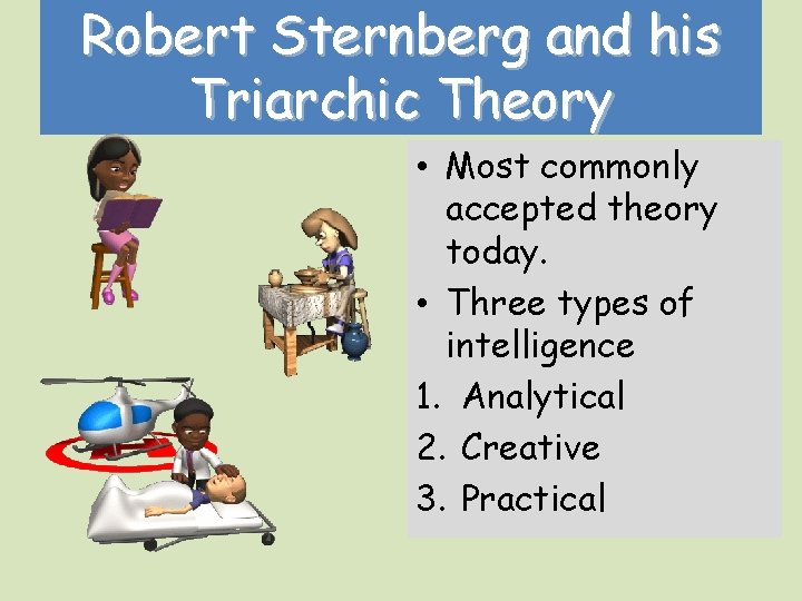 Robert Sternberg and his Triarchic Theory • Most commonly accepted theory today. • Three