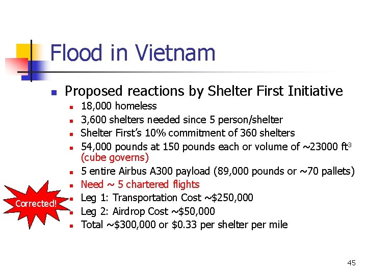 Flood in Vietnam n Proposed reactions by Shelter First Initiative n n n Corrected!