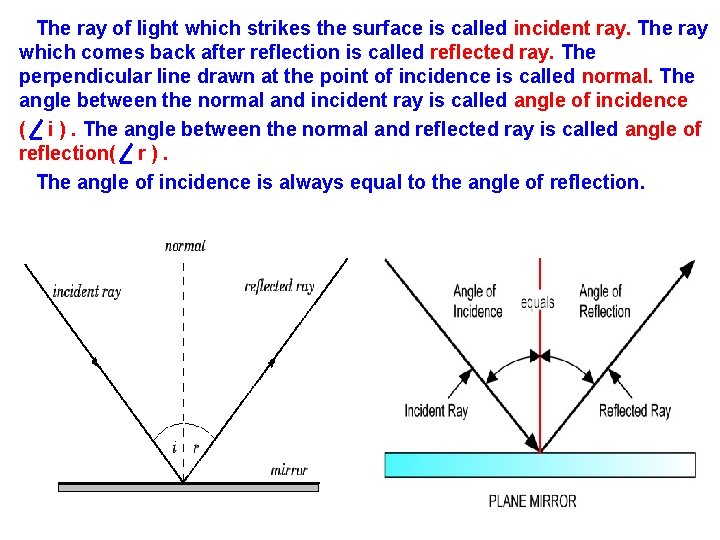 The ray of light which strikes the surface is called incident ray. The ray