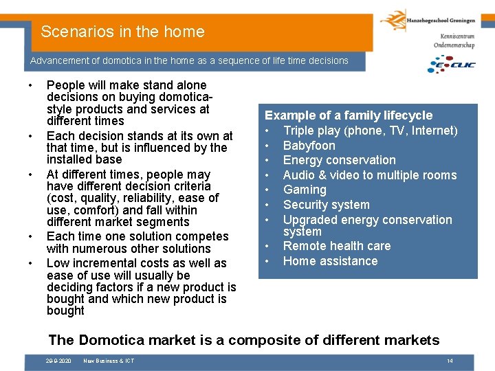 Scenarios in the home Advancement of domotica in the home as a sequence of