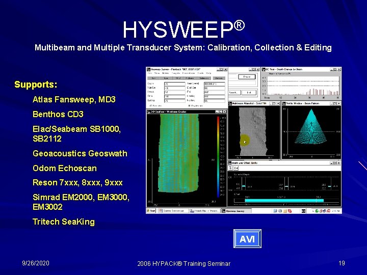 HYSWEEP® Multibeam and Multiple Transducer System: Calibration, Collection & Editing Supports: Atlas Fansweep, MD