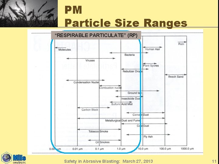 PM Particle Size Ranges “RESPIRABLE PARTICULATE” (RP) Safety in Abrasive Blasting: March 27, 2013