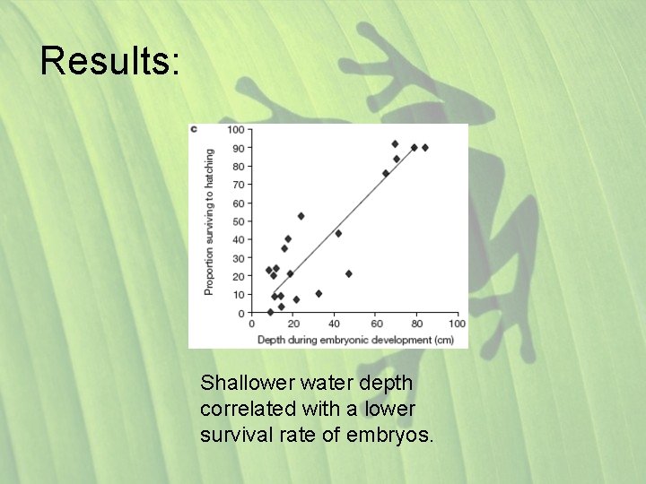 Results: Shallower water depth correlated with a lower survival rate of embryos. 