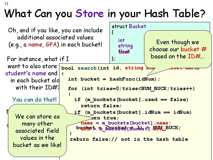 31 What Can you Store in your Hash Table? Oh, and if you like,