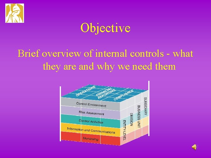 Objective Brief overview of internal controls - what they are and why we need