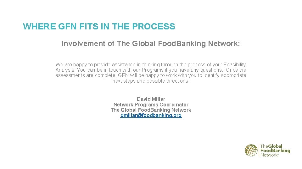 STARTING A FOOD BANK FEASIBILITY ASSESSMENT David Millar