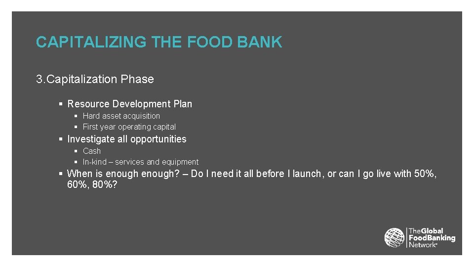 STARTING A FOOD BANK FEASIBILITY ASSESSMENT David Millar