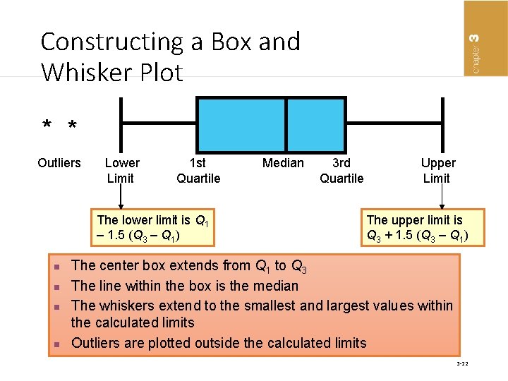 Constructing a Box and Whisker Plot * * Outliers Lower 1 st Median 3