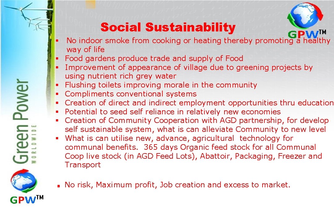Social Sustainability § § § § § . No indoor smoke from cooking or
