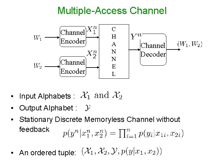 Multiple-Access Channel Encoder C H A N N E L Channel Decoder • Input