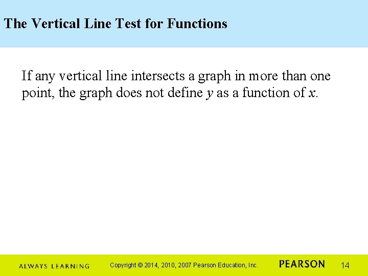 The Vertical Line Test for Functions If any vertical line intersects a graph in The Vertical Line Test for Functions If any vertical line intersects a graph in