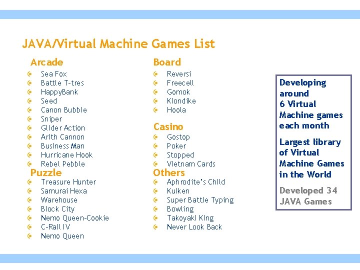 JAVA/Virtual Machine Games List Arcade Sea Fox Battle T-tres Happy. Bank Seed Canon Bubble